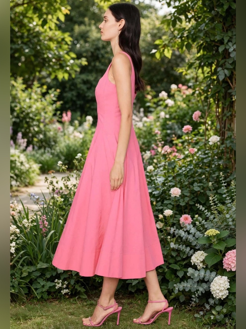STAUD Pink Square-Neck Midi Dress - Picture 3 of 12